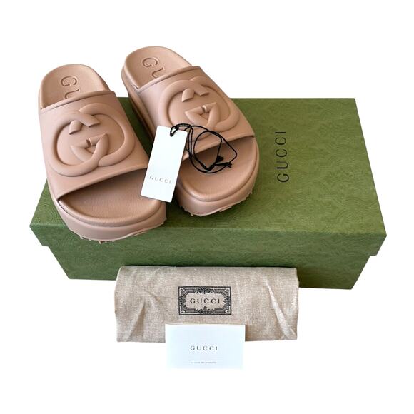 Gucci Shoes - GUCCI Womens GG Rubber Platform Slide Sandals Camel 692845 EU 37, US 7 $650 NEW